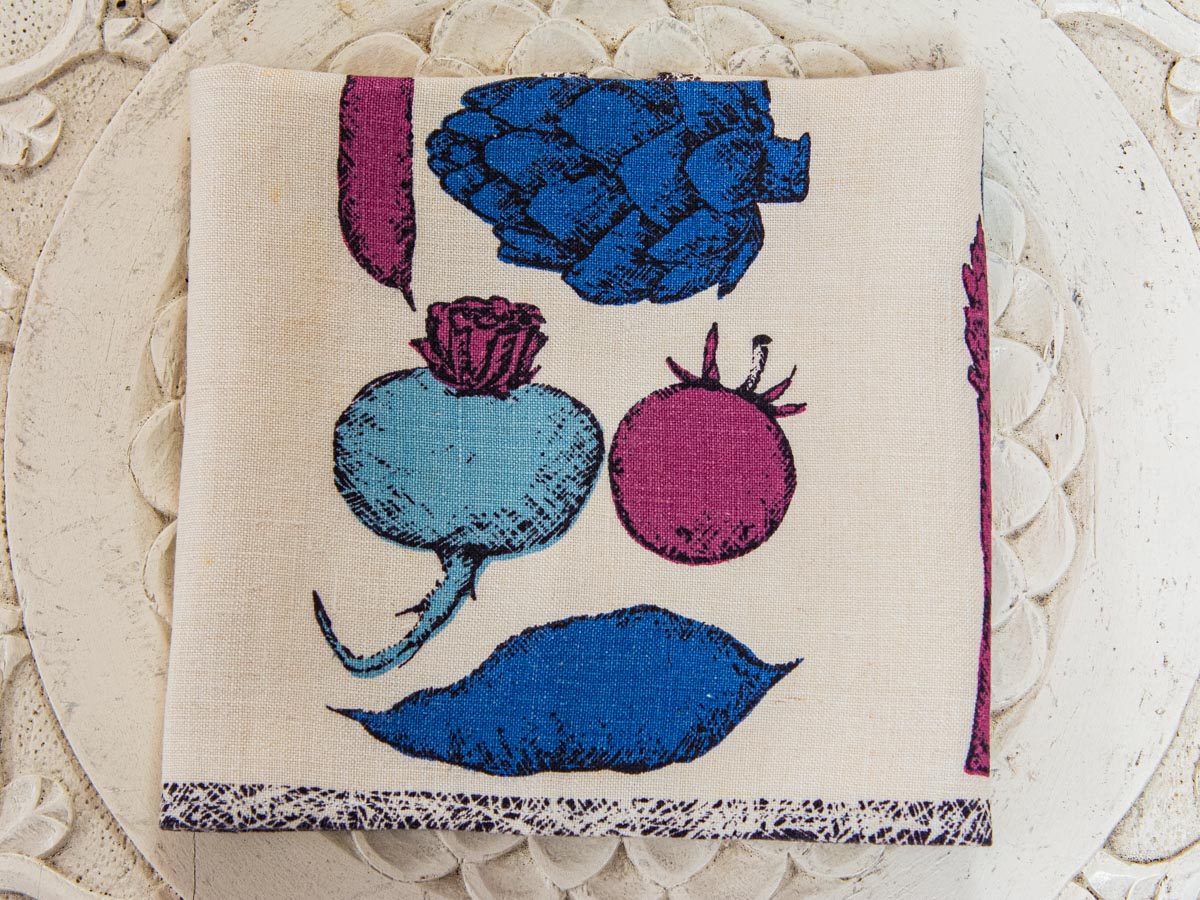 Graphic Vegetable Tea Towel –– Vintage Textile by Luther Travis