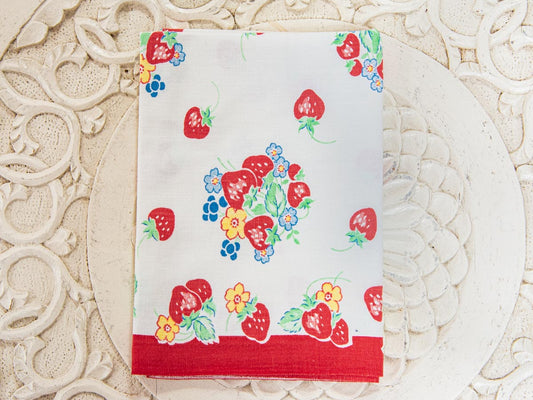 Handmade Strawberry Cluster Tea Towel –– Vintage Textile from Mid-Century Tablecloth