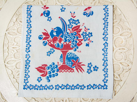 Handmade Fruit Basket Tea Towel –– Vintage Textile from Mid-Century Tablecloth