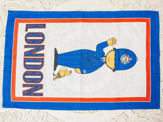 Handmade London Bobby Tea Towel –– Vintage Souvenir Textile