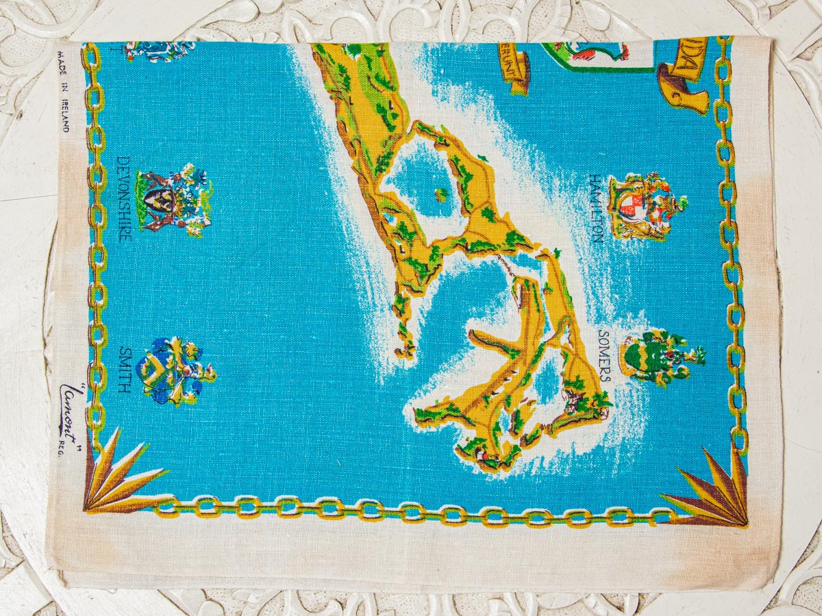 Handmade Bermuda Map Tea Towel –– Vintage Souvenir Textile