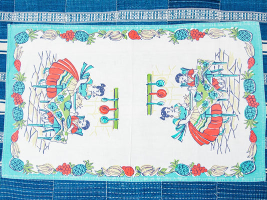 Handmade Family Kitchen Tea Towel –– Vintage Textile from Mid-Century Tablecloth