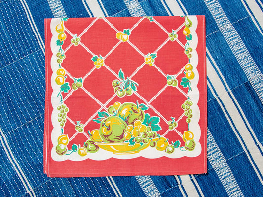 Handmade Trellis Fruit Tea Towel –– Vintage Textile from Mid-Century Tablecloth
