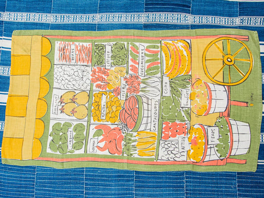 Handmade Produce Stand Tea Towel –– Vintage Textile from Mid-Century Tablecloth