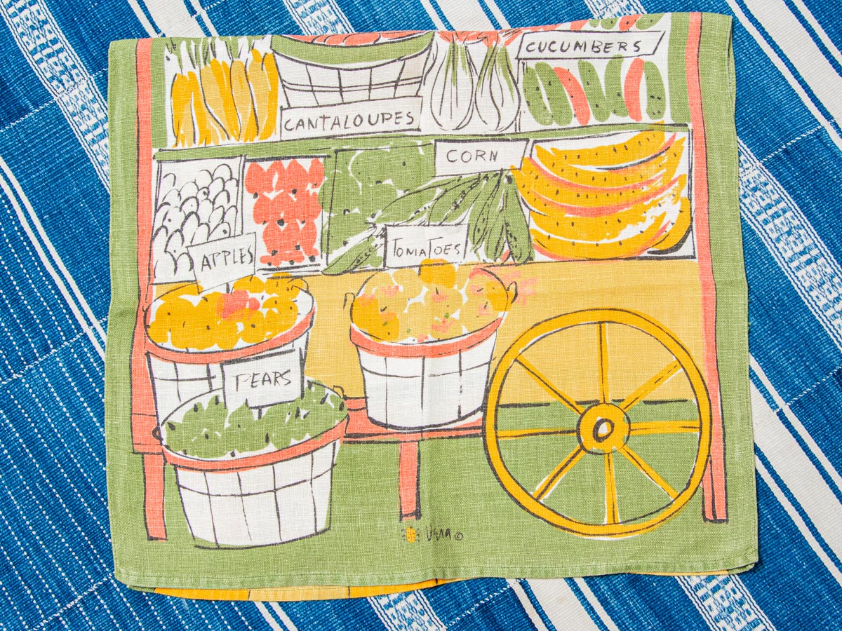 Handmade Produce Stand Tea Towel –– Vintage Textile from Mid-Century Tablecloth