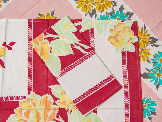 1950s Yellow Rose Napkins – Vintage Floral Print – Set of 2