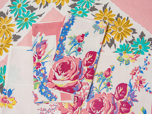 1950s Rose Bouquet Napkins – Vintage Floral Print, Set of 4