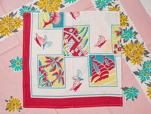 1950s Nautical & Tropical Napkins – Vintage Print, Set of 4