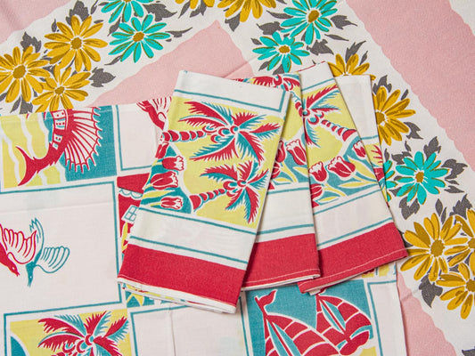 1950s Nautical & Tropical Napkins – Vintage Print, Set of 4