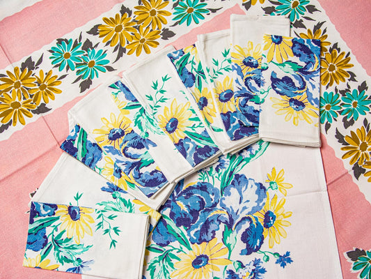 1950s Iris & Daisy Napkins – Vintage Floral Print, Set of 11