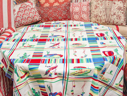 Vintage Floral Southwest 1950s Tablecloth