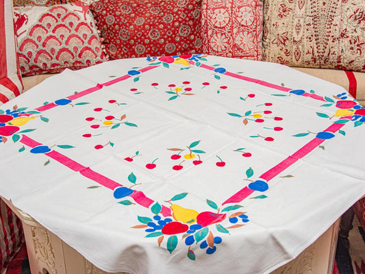 Vintage Floral Fruit & Cherry 1950s Tablecloth