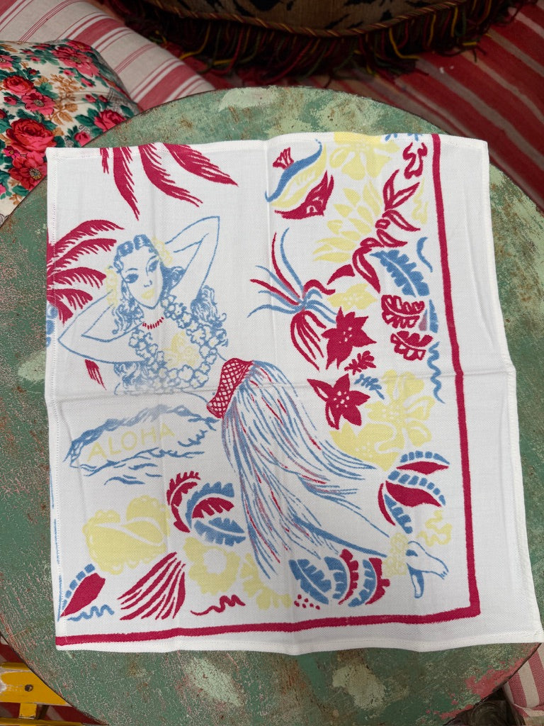 Handmade Aloha Hula Napkins –– Vintage Textile from Mid-Century Tablecloths, Set of 3