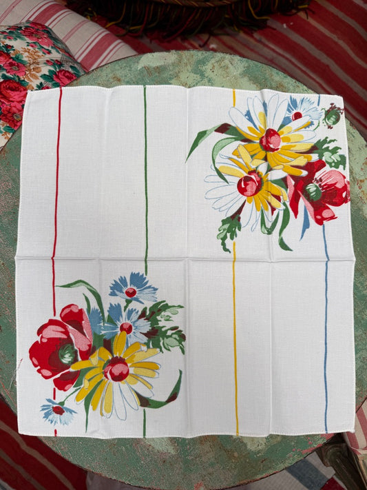 Handmade Daisy Stripe Napkins –– Vintage Textile from Mid-Century Tablecloths, Set of 3