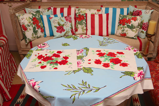 Handmade Rose Napkins –– Vintage Textile from Mid-Century Tablecloths, Set of 8