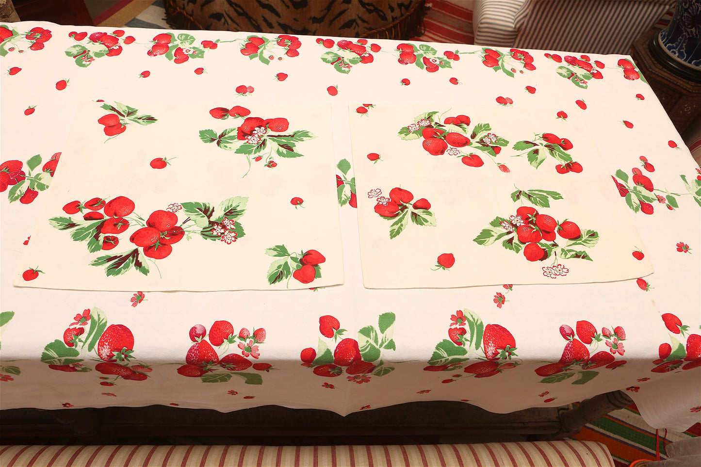 Handmade Strawberry Napkins –– Vintage Textile from Mid-Century Tablecloths, Set of 2