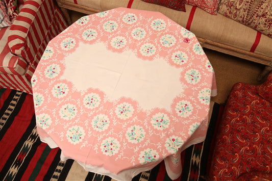 1940s Pink Floral Tablecloth – Vintage Cottagecore Cotton