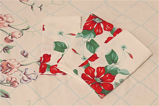 Handmade Red Clematis Napkins –– Vintage Textile from Mid-Century Tablecloths, Set of 3