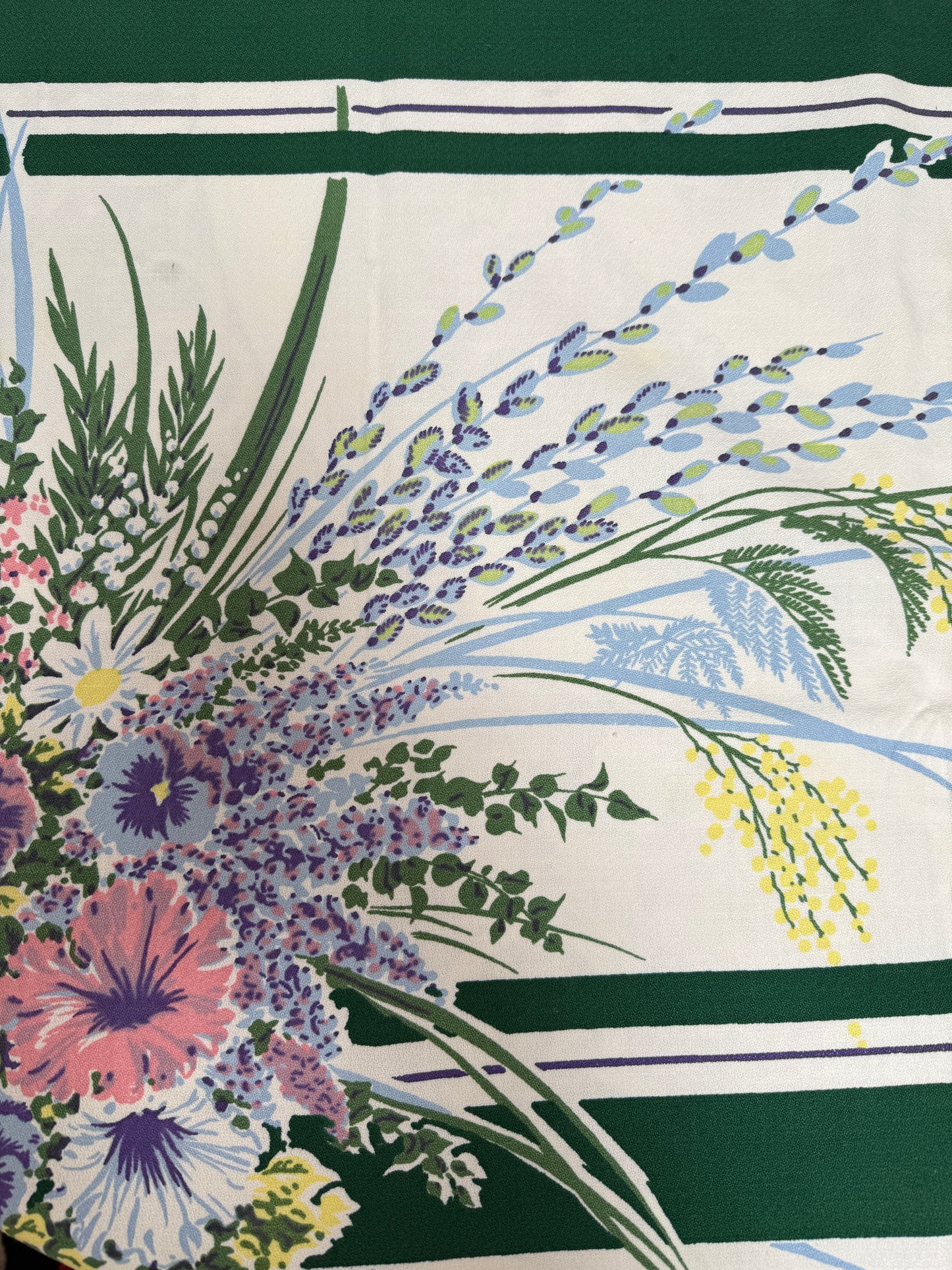 1960s Wildflower Stripe Tablecloth – Vintage Green & Floral Print