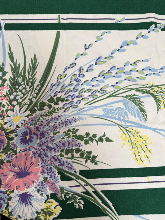 1960s Wildflower Stripe Tablecloth – Vintage Green & Floral Print
