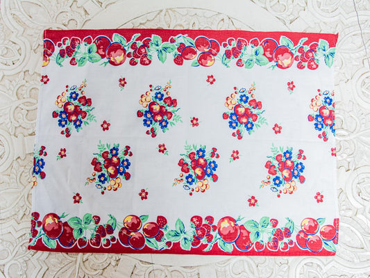 Handmade Apple & Cherry Tea Towel –– Vintage Textile from Mid-Century Tablecloth, Set of 2