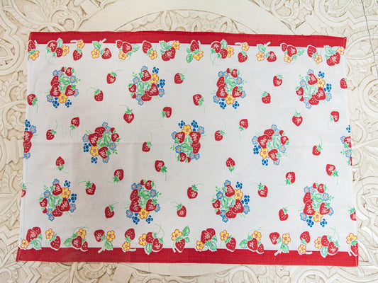 Handmade Strawberry Cluster Tea Towel –– Vintage Textile from Mid-Century Tablecloth
