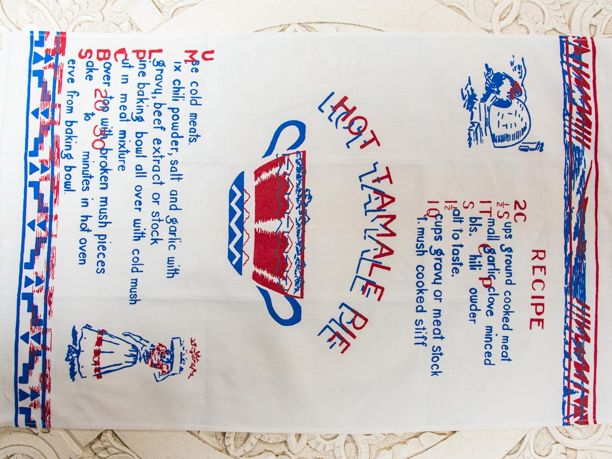 Handmade Hot Tamale Pie Recipe Tea Towel –– Vintage Textile from Mid-Century Kitchen Linens