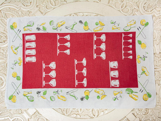 Handmade Cocktail Glass Tea Towel –– Vintage Textile from Mid-Century Tablecloth