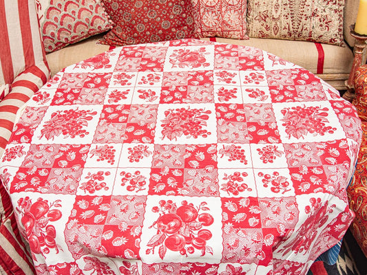 Vintage Red & White Fruit Tablecloth