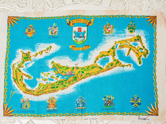 Handmade Bermuda Map Tea Towel –– Vintage Souvenir Textile