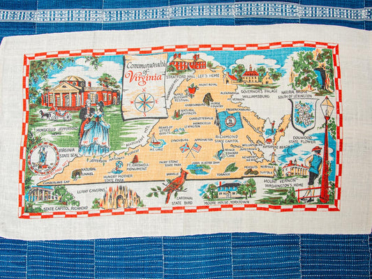 Handmade Virginia Map Tea Towel –– Vintage Souvenir Textile