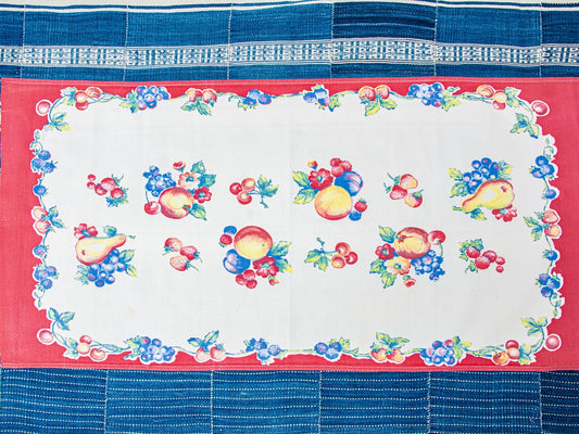 Handmade Red Border Fruit Tea Towel –– Vintage Textile from Mid-Century Tablecloth