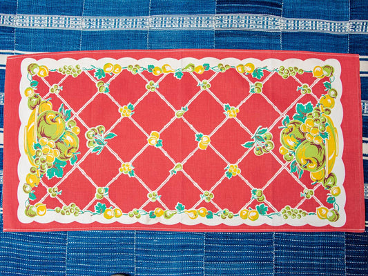 Handmade Trellis Fruit Tea Towel –– Vintage Textile from Mid-Century Tablecloth