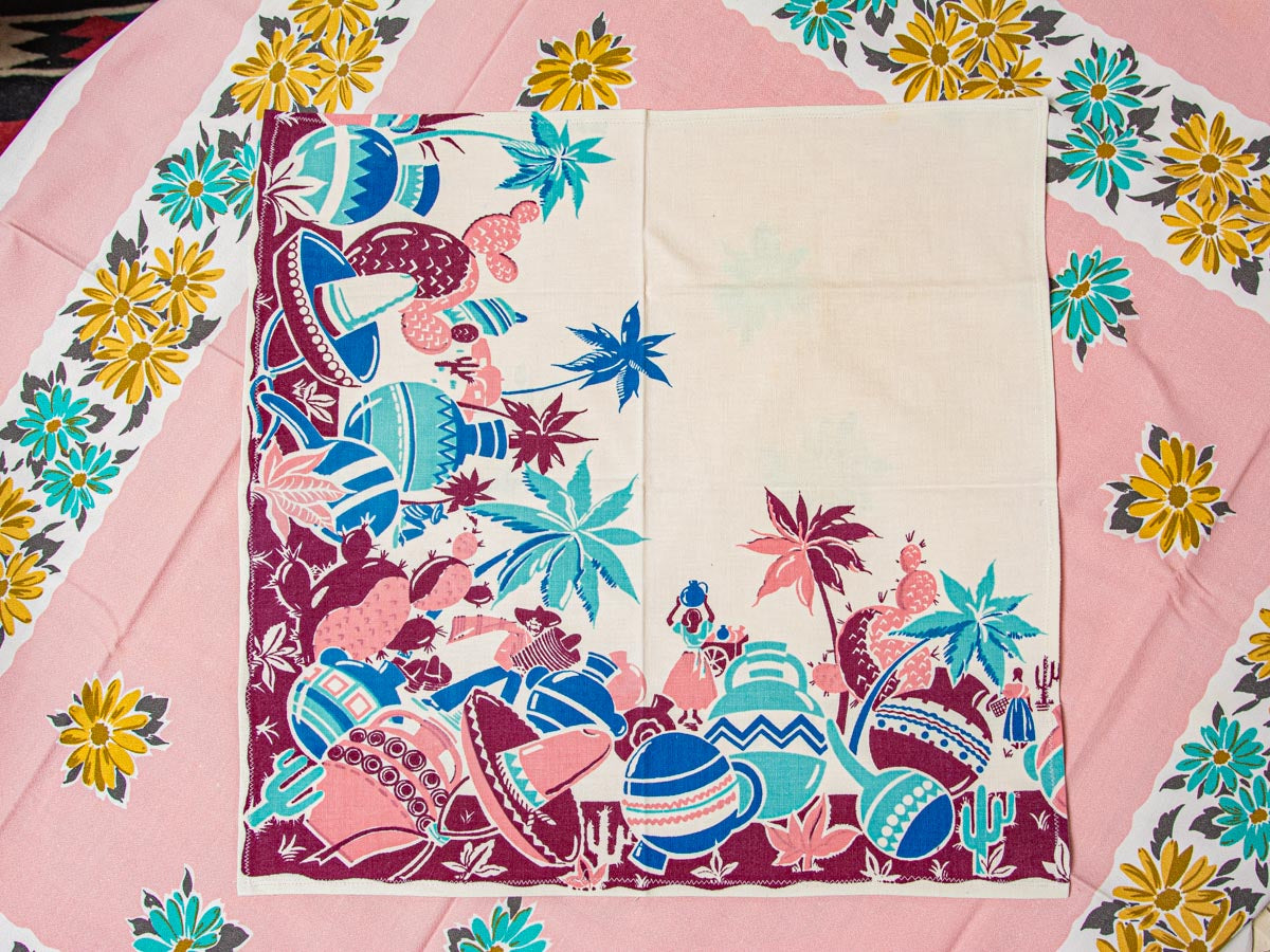Handmade Southwestern Motif Napkins –– Vintage Textile from Mid-Century Tablecloths, Set of 2