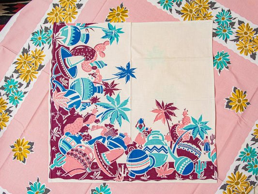 Handmade Southwestern Motif Napkins –– Vintage Textile from Mid-Century Tablecloths, Set of 2