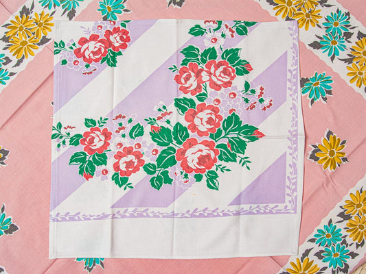 Handmade Rose Stripe Napkins –– Vintage Textile from Mid-Century Tablecloths, Set of 2