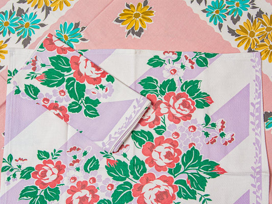 Handmade Rose Stripe Napkins –– Vintage Textile from Mid-Century Tablecloths, Set of 2