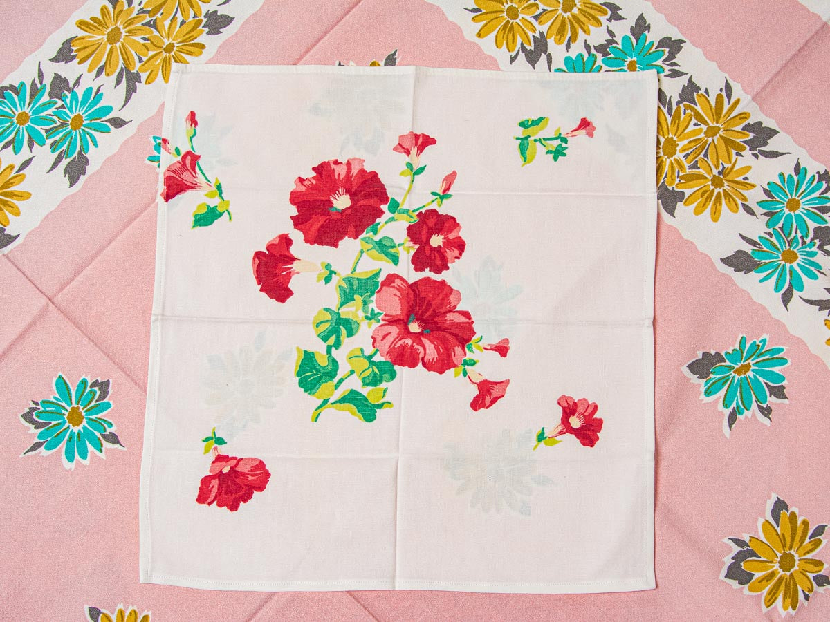 1950s Red Poppy Napkins – Vintage Floral Print, Set of 3