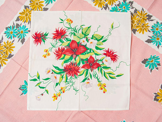 1950s Scarlet Bloom Napkins – Vintage Floral Print, Set of 6