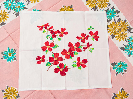 Vintage Dogwood Napkins – Bold Red Floral, Set of 12