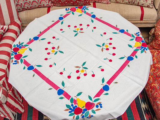 Vintage Floral Fruit & Cherry 1950s Tablecloth