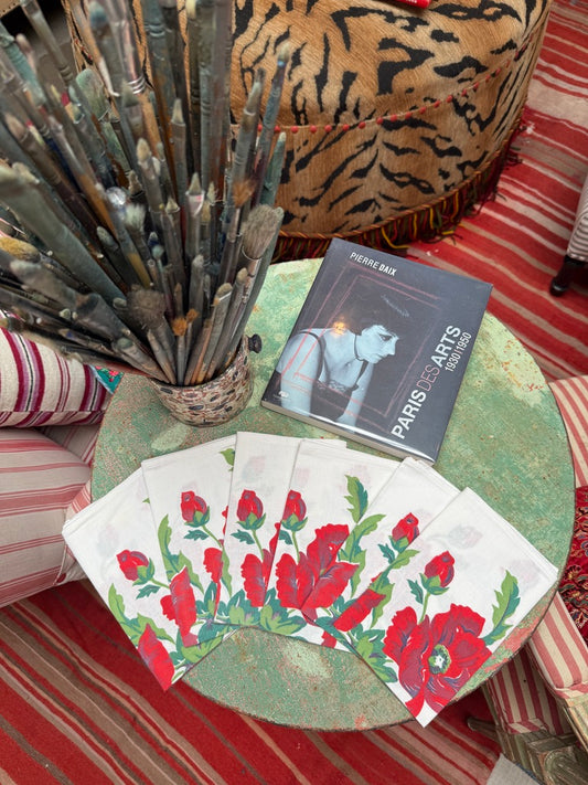 Handmade Red Poppy Napkins –– Vintage Textile from Mid-Century Tablecloths, Set of 6
