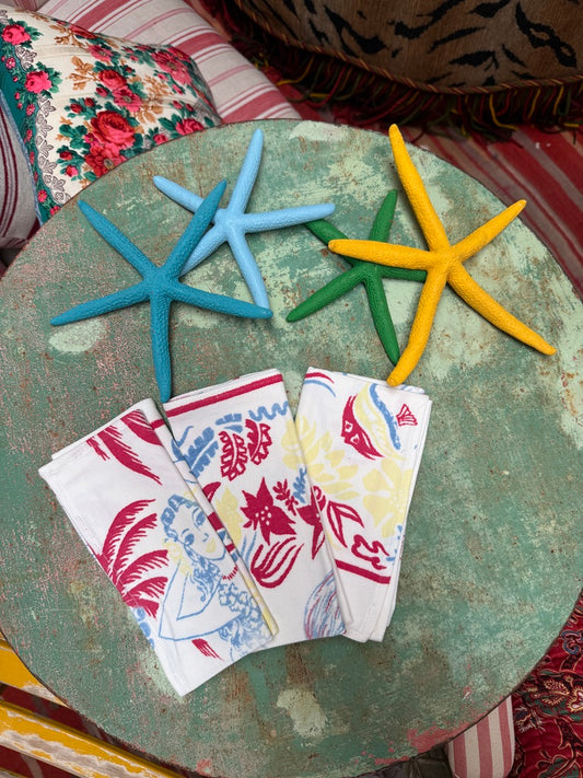 Handmade Aloha Hula Napkins –– Vintage Textile from Mid-Century Tablecloths, Set of 3