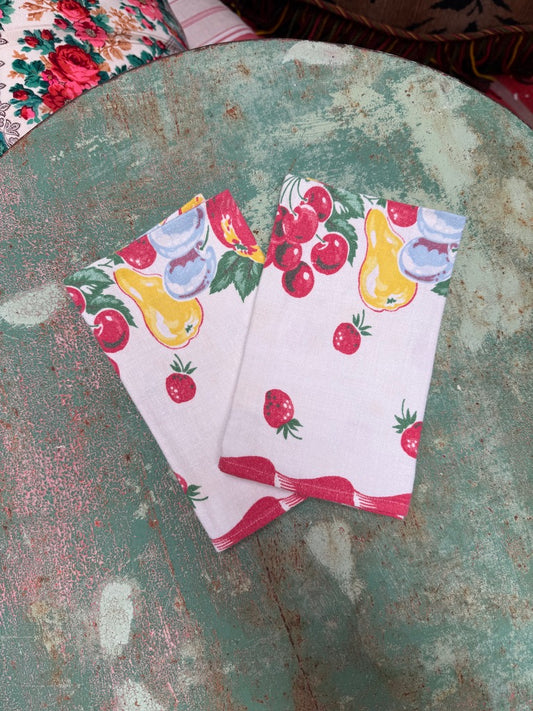 Handmade Fruit Medley Napkins –– Vintage Textile from Mid-Century Tablecloths, Set of 2