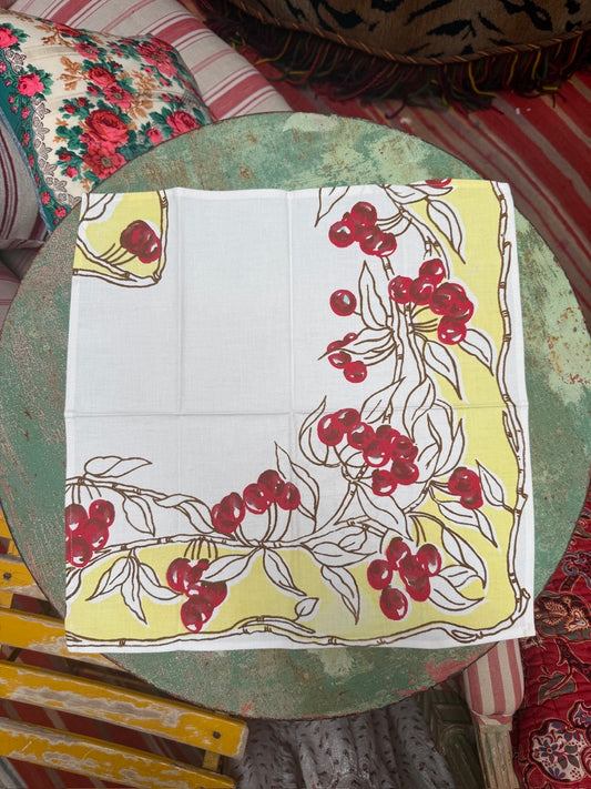 Handmade Cherry Vine Napkins –– Vintage Textile from Mid-Century Tablecloths, Set of 2