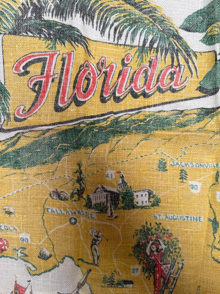 Handmade Florida Souvenir Napkins –– Vintage Textile from Mid-Century Tablecloths, Set of 2