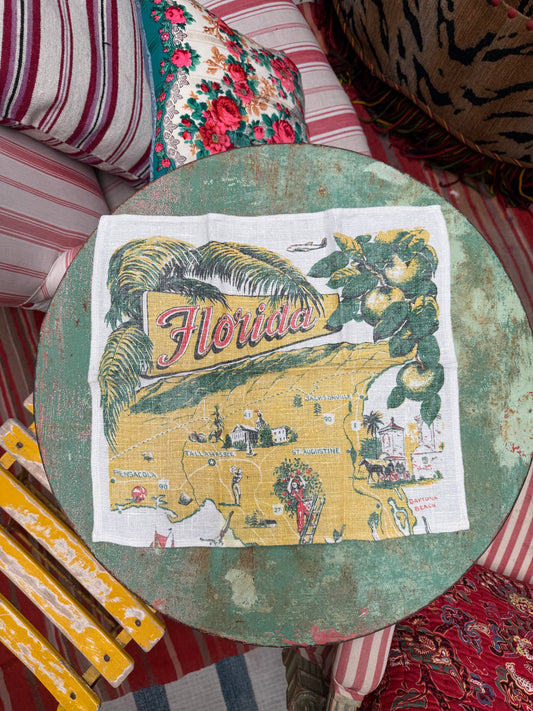 Handmade Florida Souvenir Napkins –– Vintage Textile from Mid-Century Tablecloths, Set of 2
