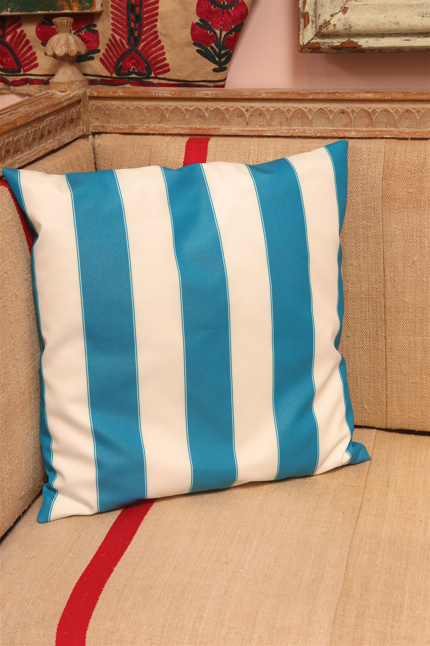 Handmade Turquoise Striped Cushion (Classic)