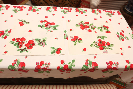 Handmade Strawberry Napkins –– Vintage Textile from Mid-Century Tablecloths, Set of 3