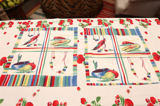 Handmade Southwest Motif Napkins –– Vintage Textile from Mid-Century Tablecloths, Set of 2